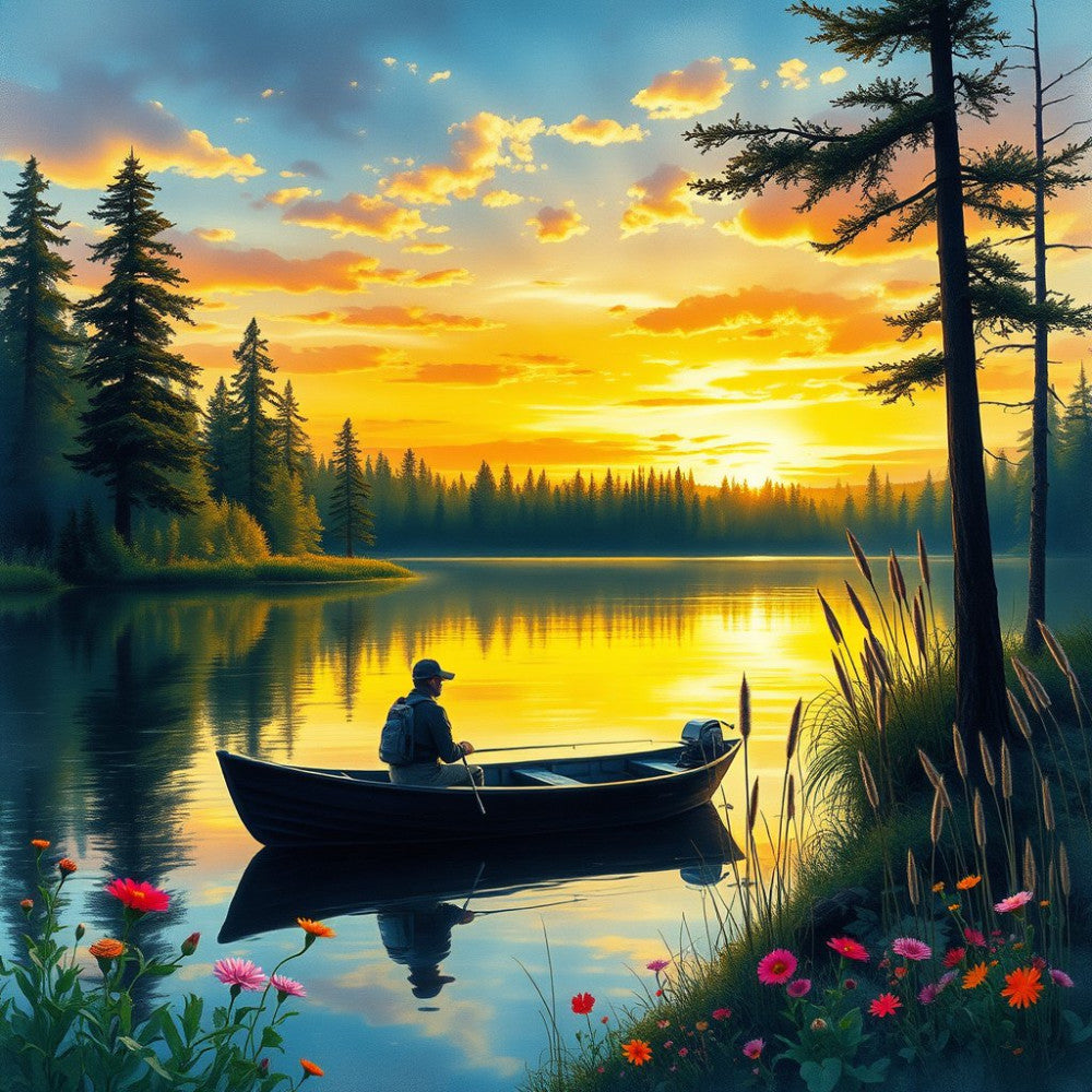 Fishing on Lake Fabric Panel 1