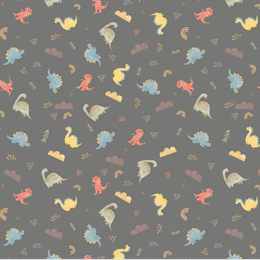 Flannel Dinos - Main - Gray 44" / 45" Fabric Per Yard The Fabric Company