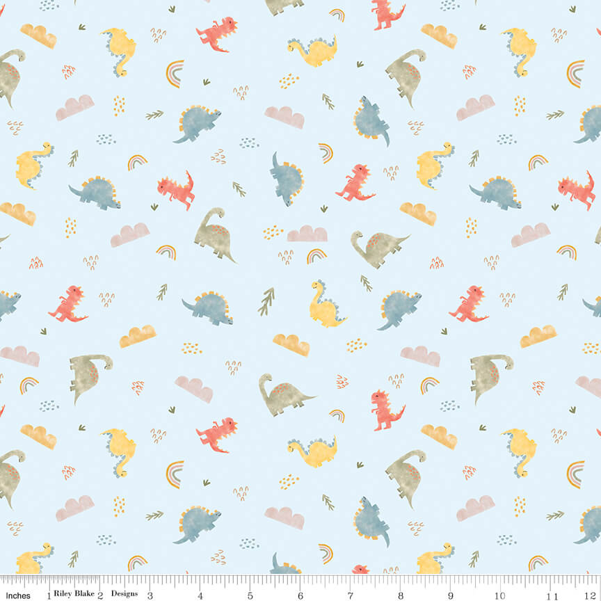 Flannel Dinos - Main - Sky 44"/45" Cotton Flannel Fabric per yard