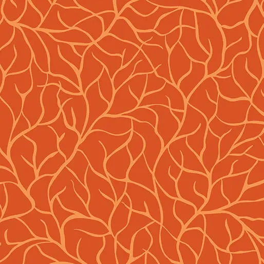 Flora & Fauna: Midnight - Branches - Orange 44" / 45" Fabric Per Yard The Fabric Company