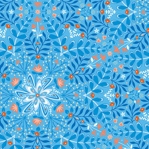 Benartex Flora and Fauna Midnight medallion periwinkle quilting cotton by the yard