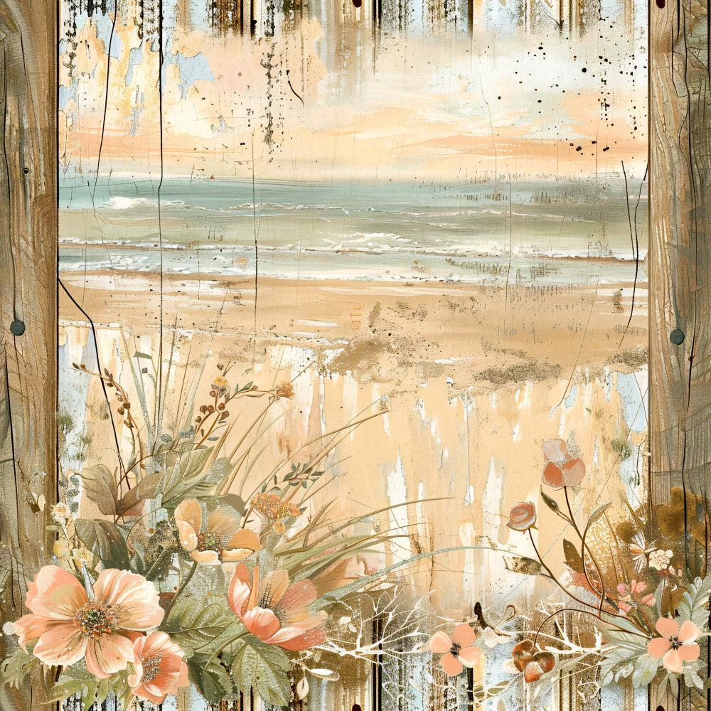 Floral Beach Scenes Fabric Panel 5 QuiltingFabricPanels