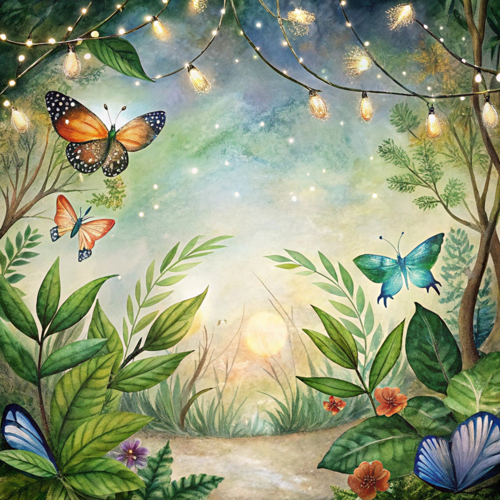 Floral Butterflies Scene Fabric Panel 19 QuiltingFabricPanels