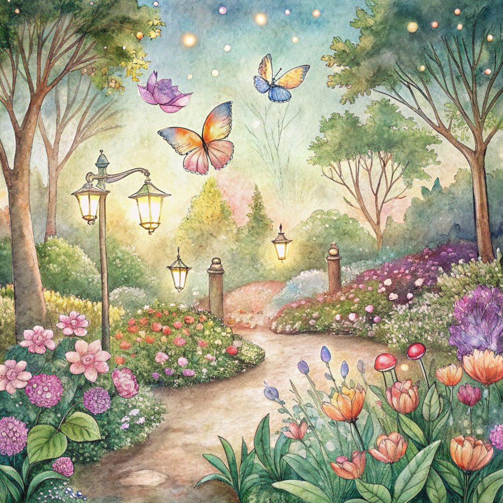 Floral Butterflies Scene Fabric Panel 26 QuiltingFabricPanels