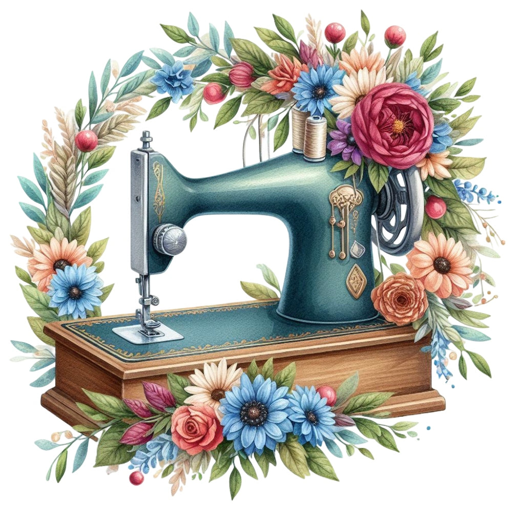 Floral Cute Sewing Machine Fabric Panel 18 QuiltingFabricPanels