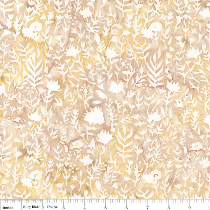 Floral Grid Batiks Parmesan batik quilting fabric by Riley Blake Designs, floral grid print on golden yellow cotton batik, sold by the yard