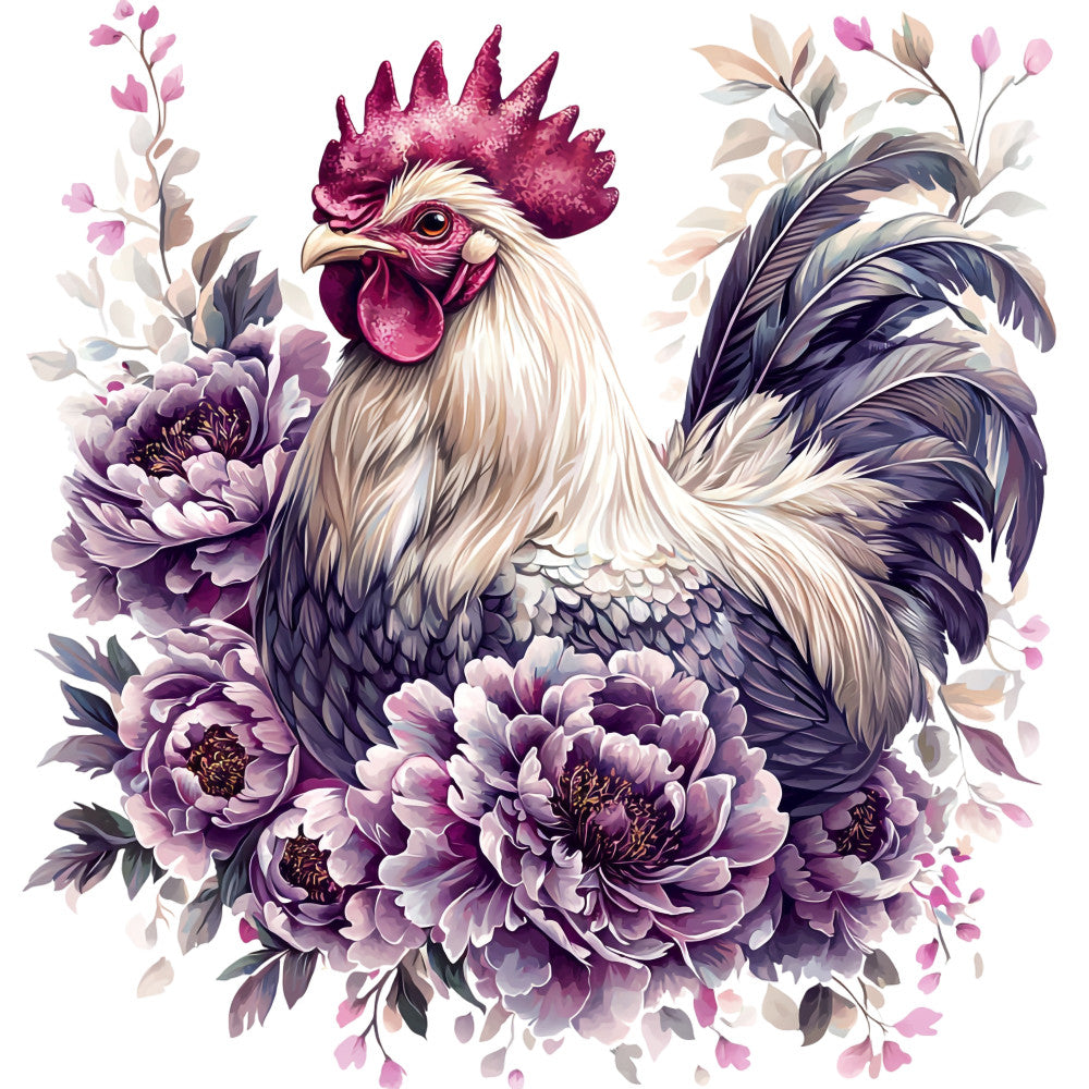 Floral Rooster Fabric Panel 18 - Linda's Electric Quilters