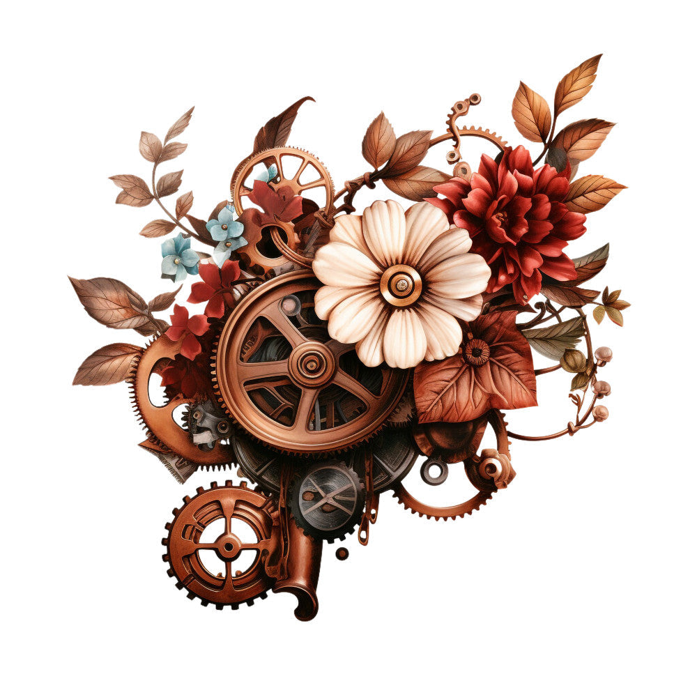 Floral Steampunk Fabric Panel 17 QuiltingFabricPanels