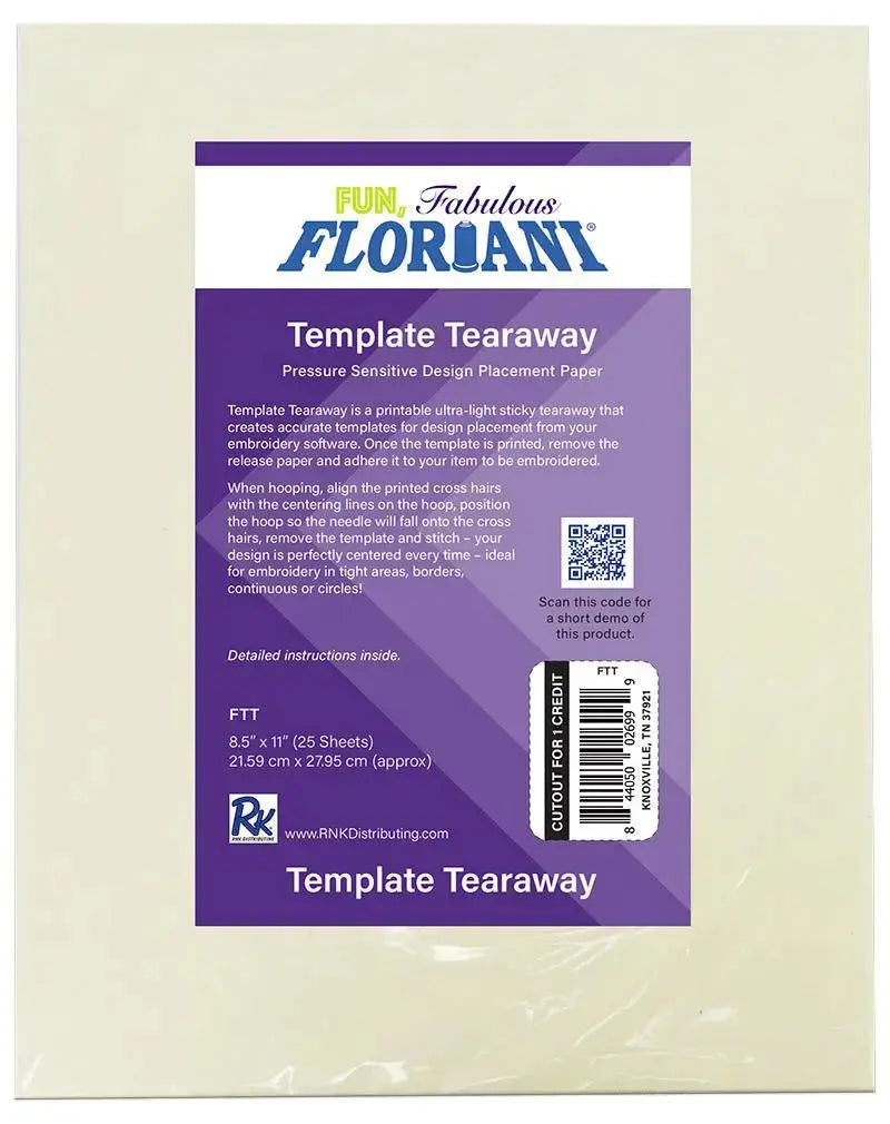 Floriani Template Tearaway 25 Printable Sheets 8.5" x 11" - Linda's Electric Quilters