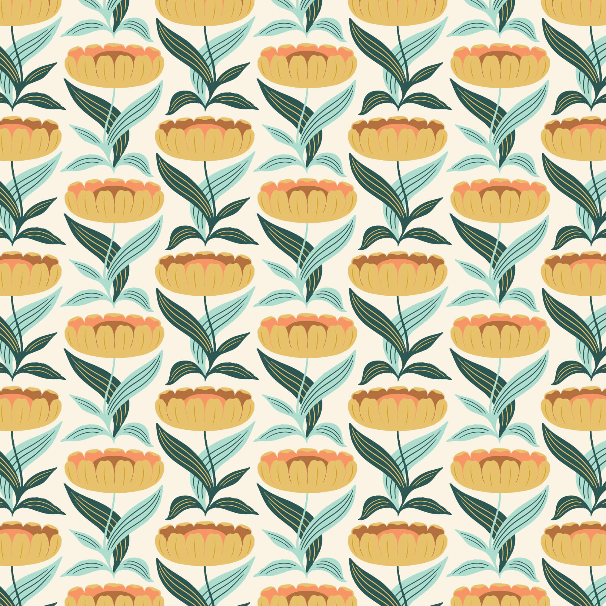 Florissima Champagne Blossoms quilting fabric in gold by Juliana Tipton for Cloud9 Fabrics, floral print on organic cotton, sold by the yard