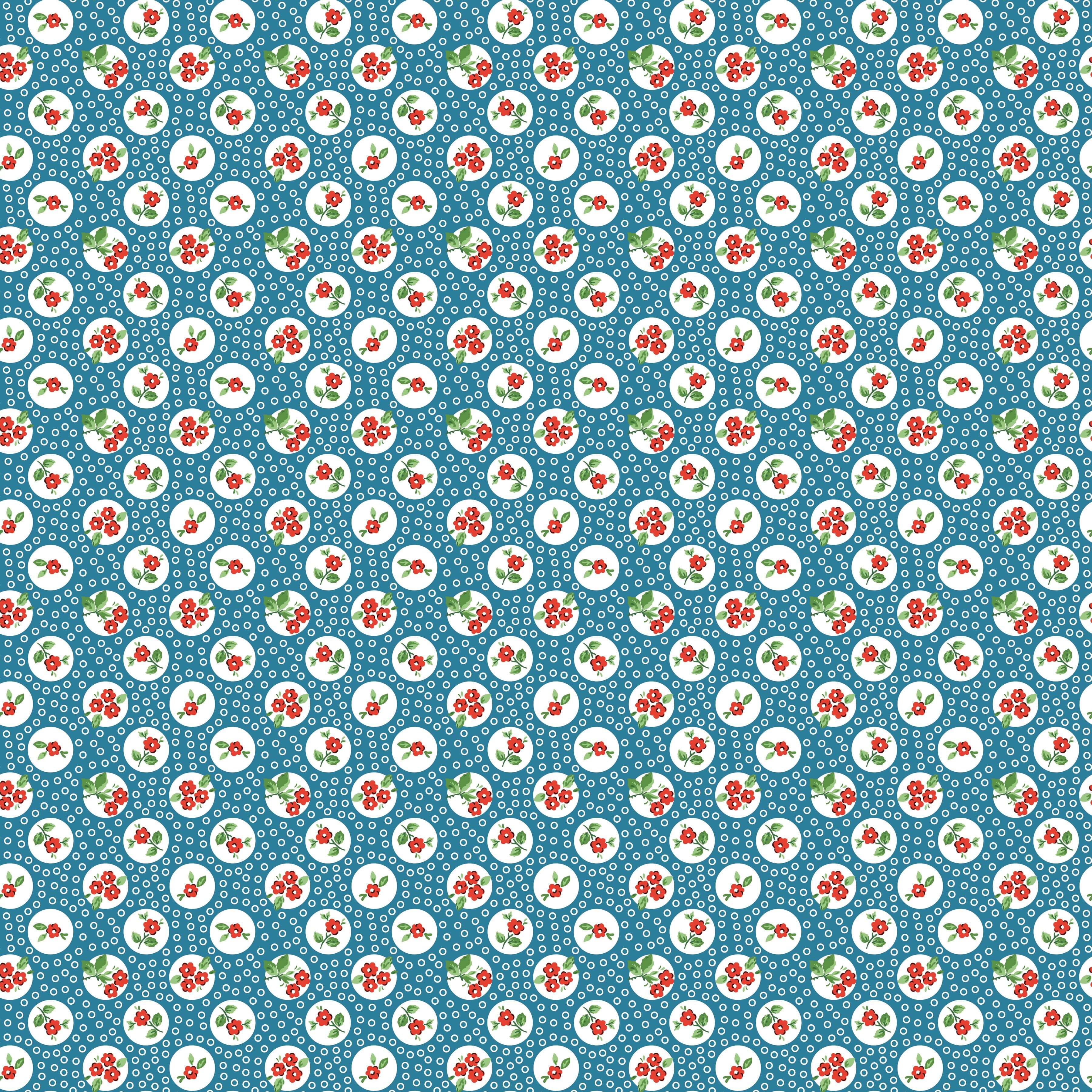 Flower Market - Pocket Posies - Blue 44" / 45" Fabric Per Yard