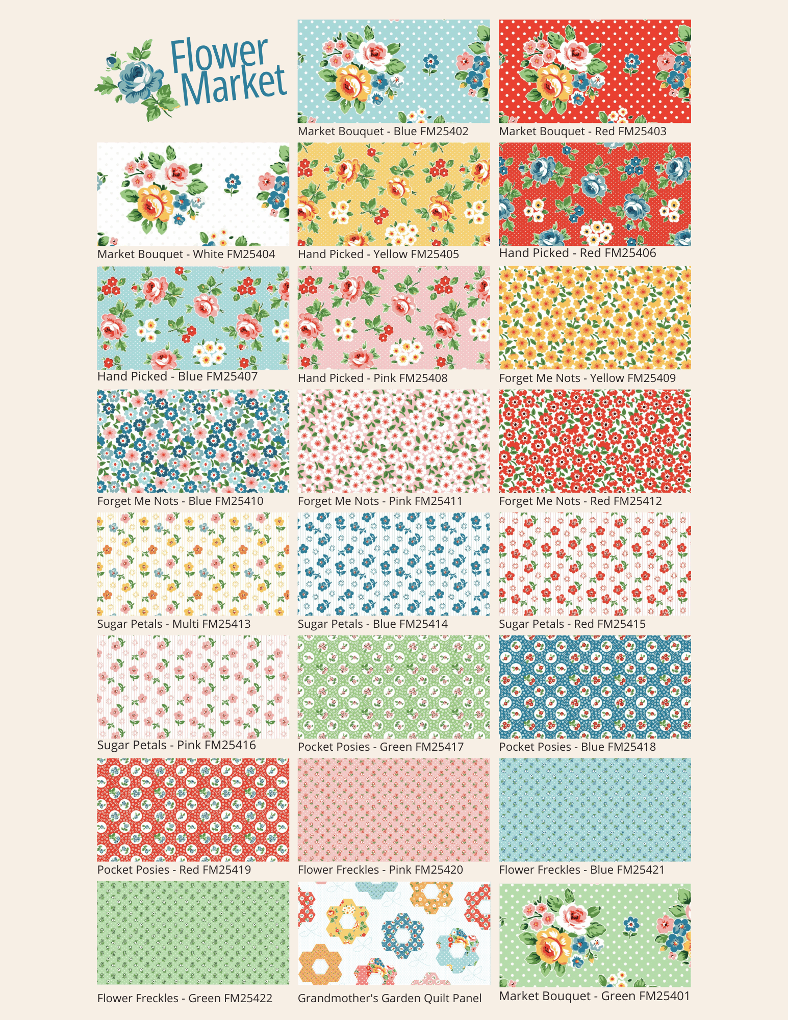 Flower Market by Poppie Cotton - 10x10 Layer Cake (42 Cuts)