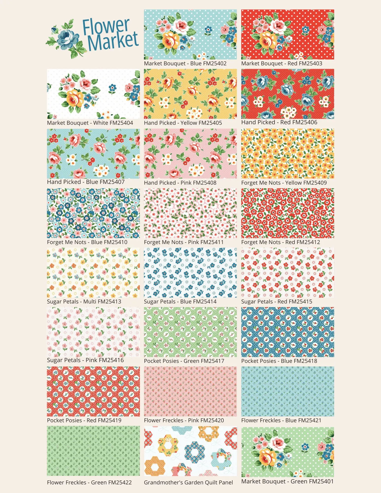 Flower Market by Poppie Cotton - 5x5 Charm Pack (42 Cuts) The Fabric Company