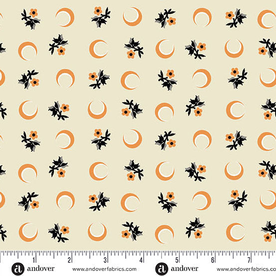 Flower Moon Orange Cream Nightfall 44 45 inch Cotton Fabric Andover Fabrics