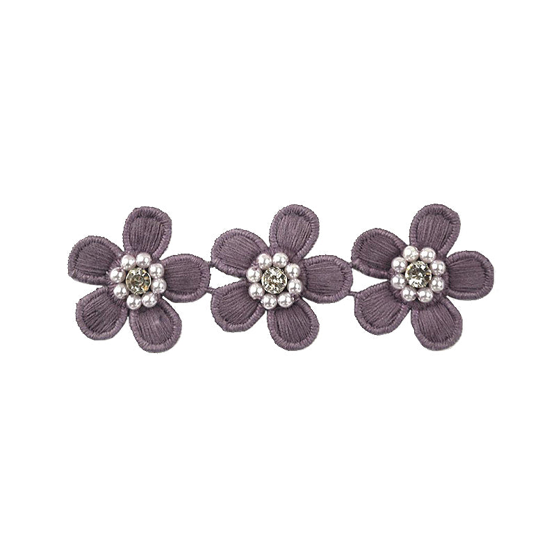 Flower Trim with Pearl Rhinestone - 1 1/2" Width (15 Yard Roll) - BFT-1200-26 Purple
