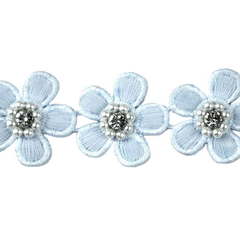 Flower Trim with Pearls & Rhinestone Embellishments, 1.5-inch X 5 Yards - For Sewing & DIY Crafts