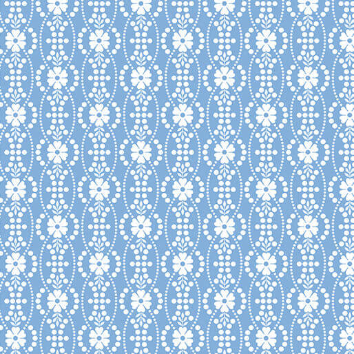 French Romance Octavia quilting fabric in blue by Benartex, vintage Parisian floral print on blue cotton, sold by the yard