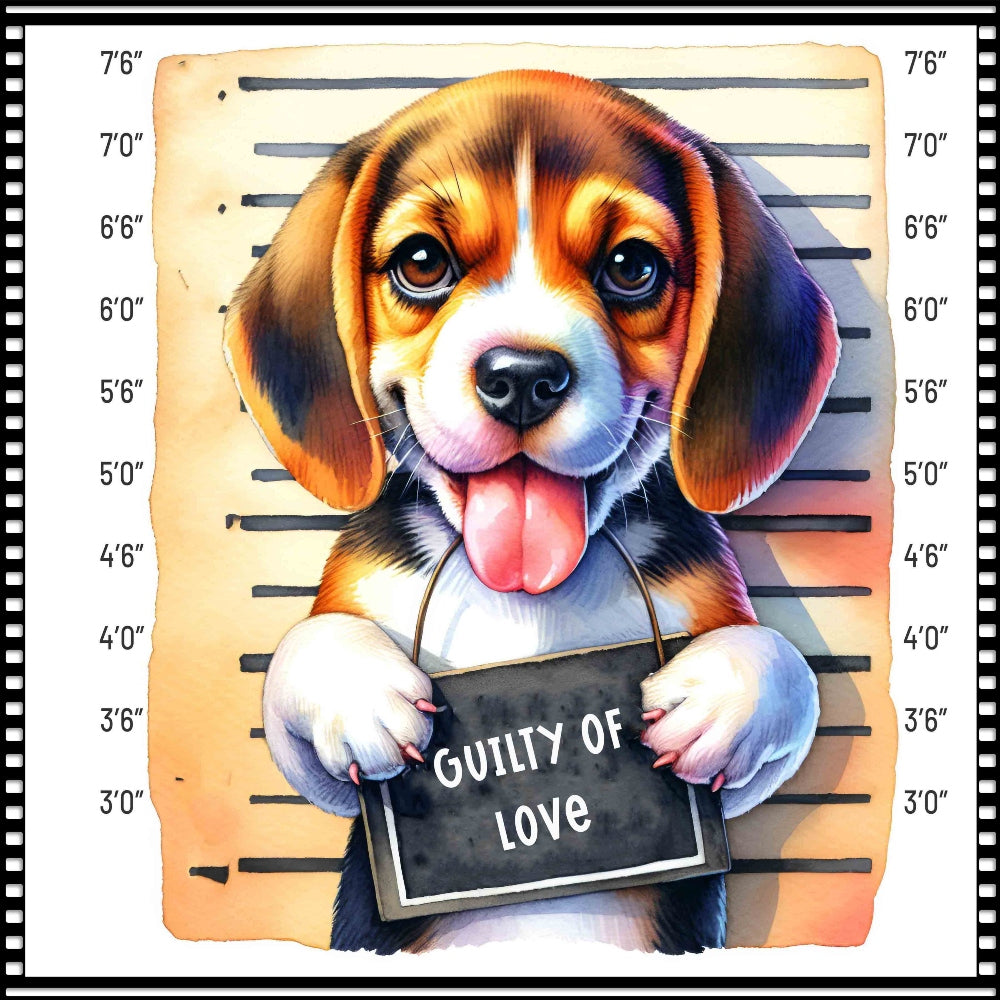 Funny Dog Mugshots Beagle Fabric Panel QuiltingFabricPanels