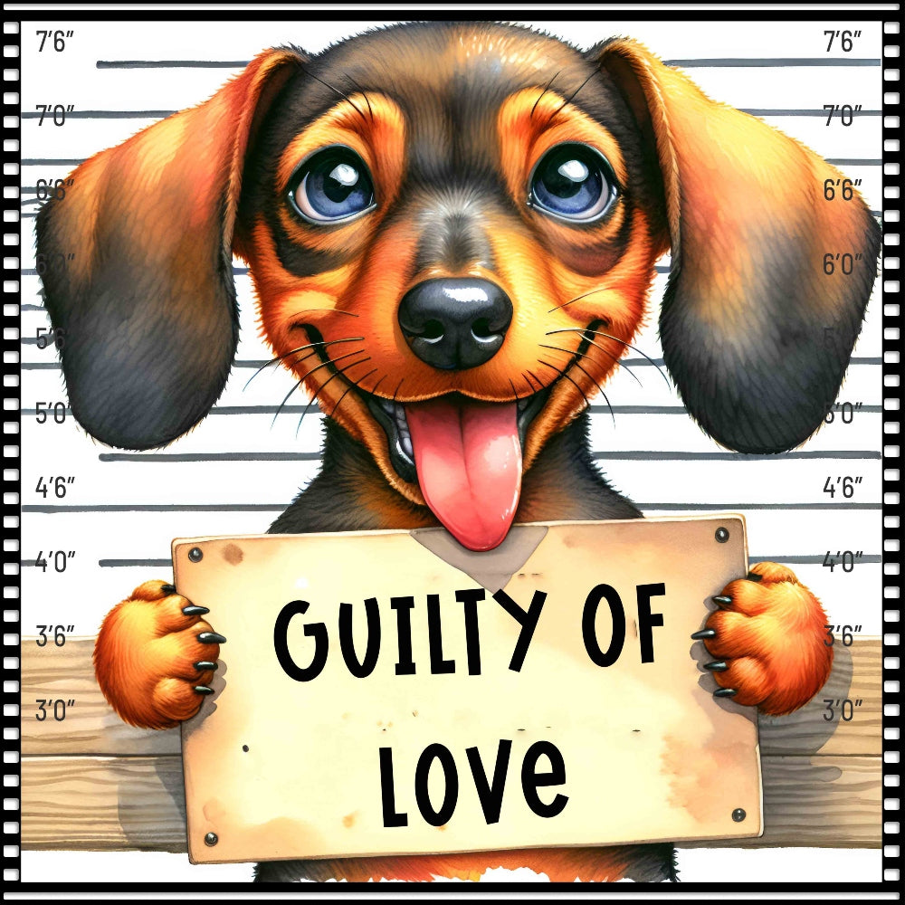 Funny Dog Mugshots Dachshund Fabric Panel QuiltingFabricPanels