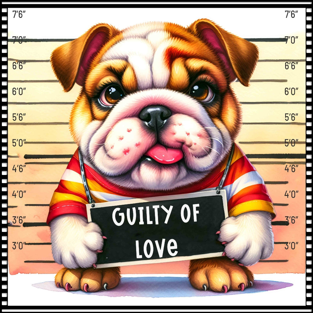 Funny Dog Mugshots English Bulldog Fabric Panel
