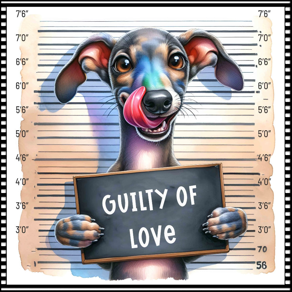Funny Dog Mugshots Greyhound Fabric Panel QuiltingFabricPanels