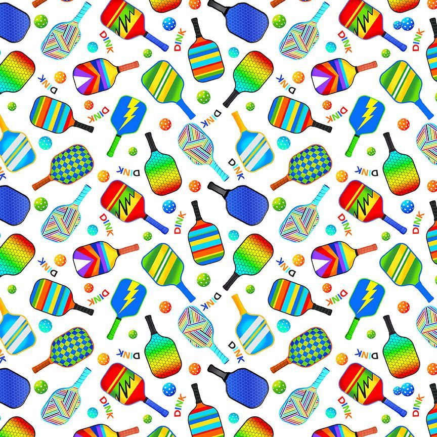 White Pickleball Paddle Fitness Fanatic 44"/45" Fabric Per Yard