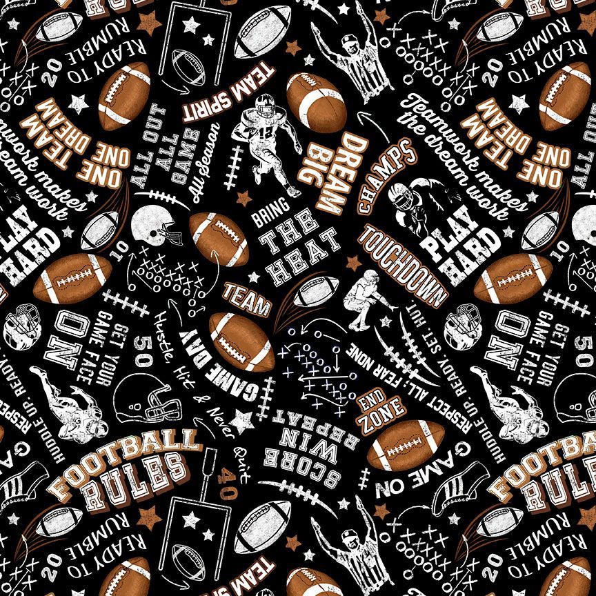 Black Football Rules Fitness Fanatic 44"/45" Fabric Per Yard