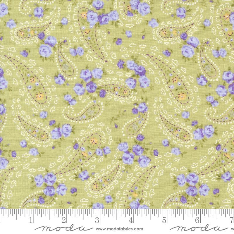 Georgia Paisley Tossed Florals Willow Green Cotton 44"/45" Fabric Per Yard