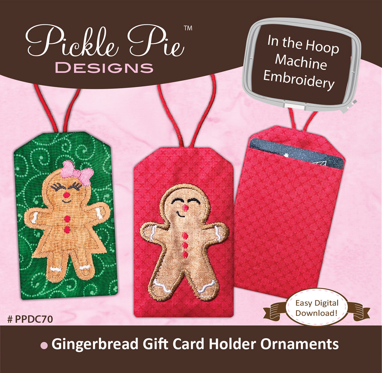 Gingerbread Gift Card Holder Ornaments In the Hoop Machine Embroidery Design Set