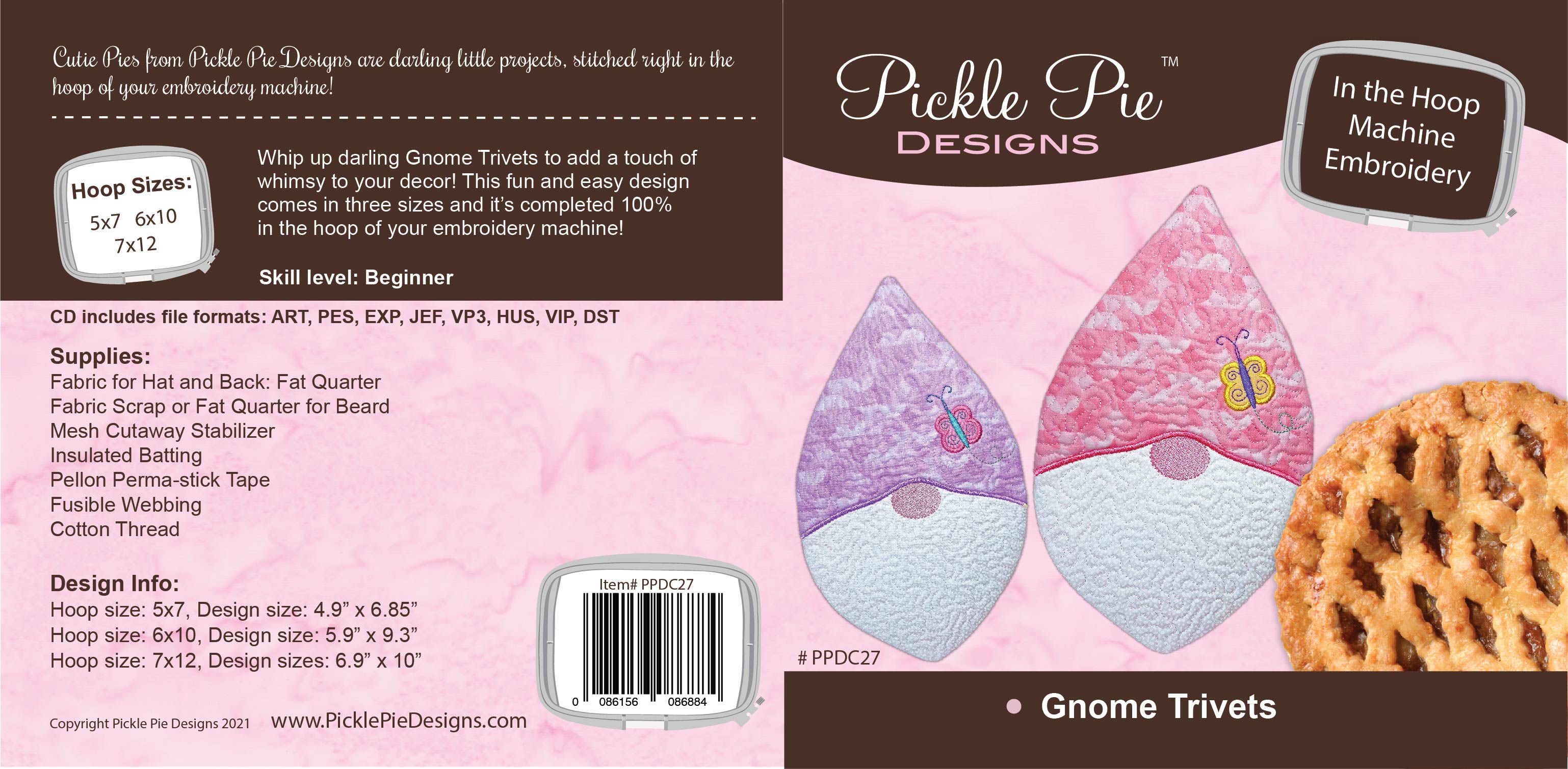 Gnome Trivets In the Hoop Embroidery Design Collection