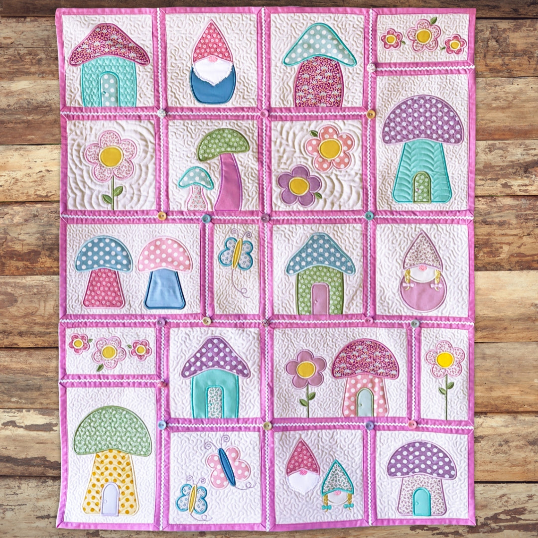 Gnome Home Quilt In-the-Hoop Machine Embroidery Design Pickle Pie Designs