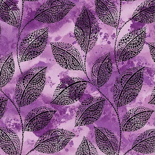 Go with the Flow Mosaic Leaves Purple Cotton 44"/45" Fabric Per Yard Benartex Inc