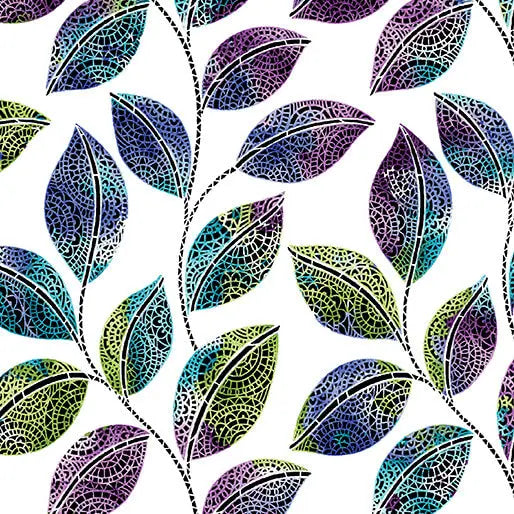 Go with the Flow Mosaic Leaves White/Multi Cotton 44"/45" Fabric Per Yard Benartex Inc