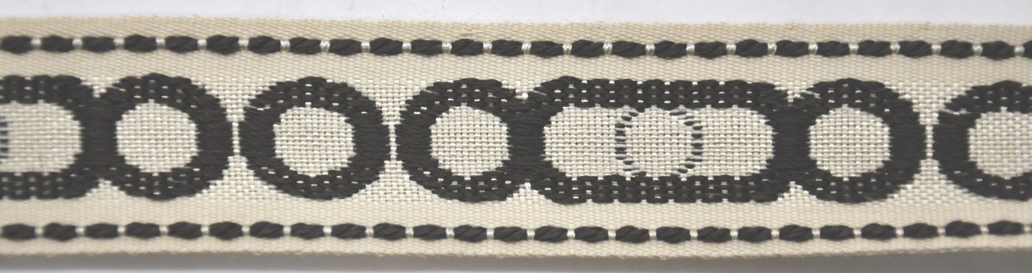 Godiva Collection - 1 1/2" width CIRCLE PATTERN BRAID (25 Yard Roll) - BR-7097-28/66 Beige and Chocolate