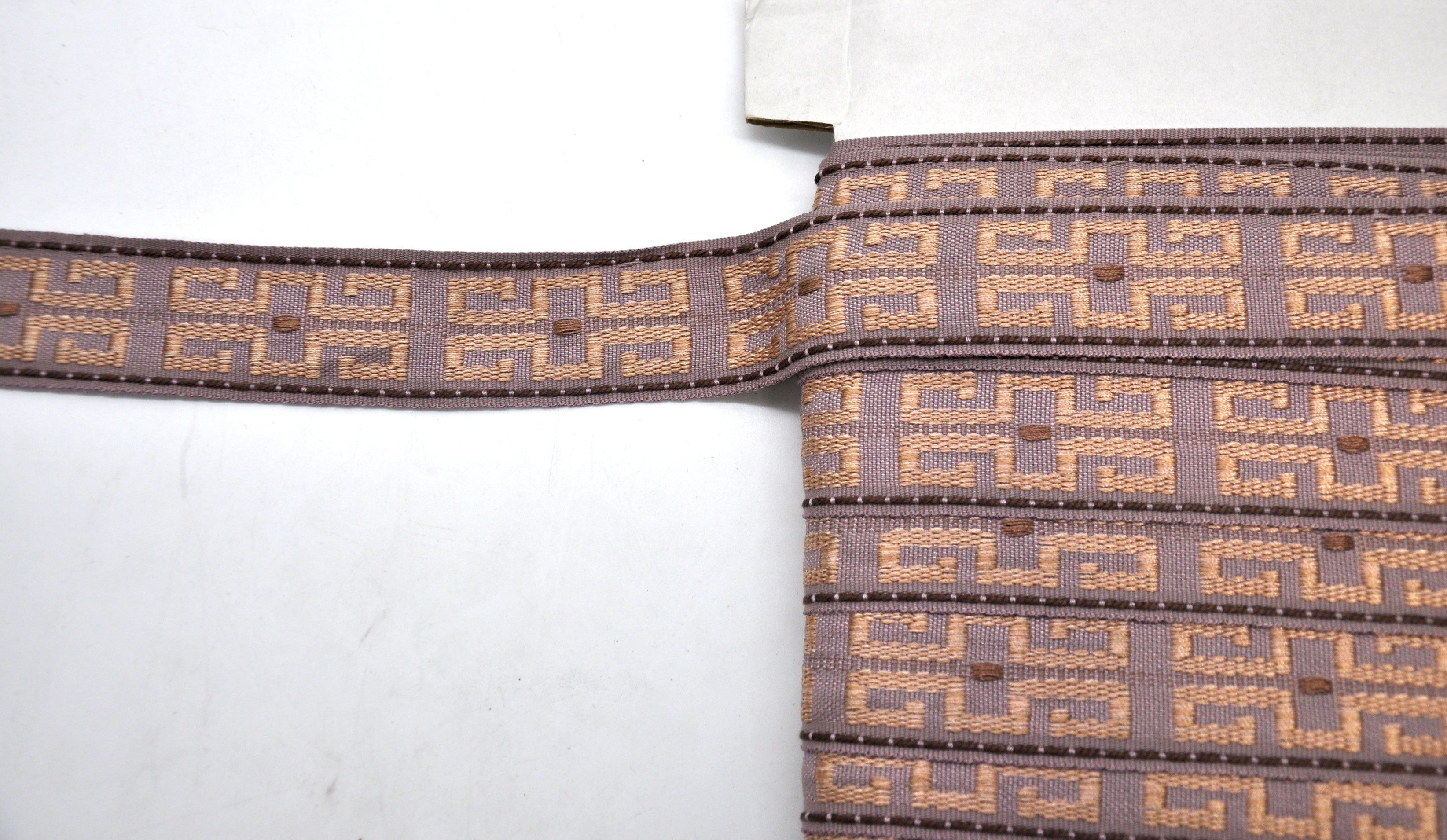 Godiva Collection - 1 1/2" width KEY PATTERN BRAID (25 Yard Roll) - BR-7096-21/38 Lilac and Toffee