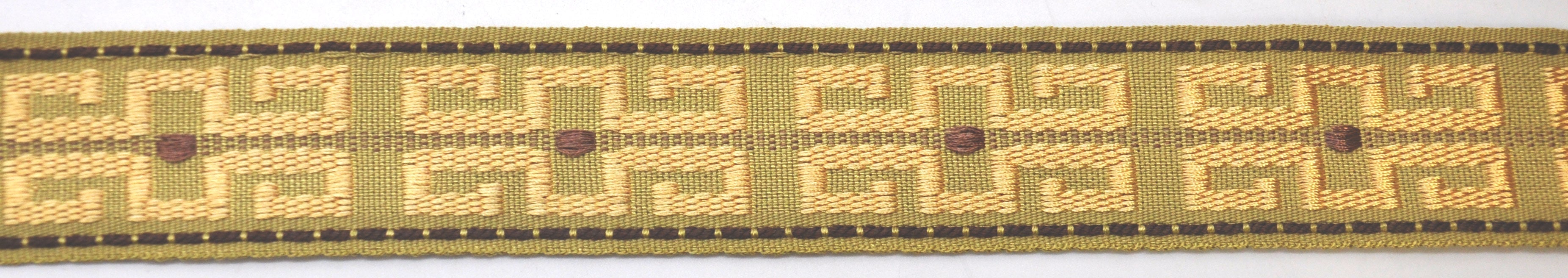 Godiva Collection - 1 1/2" width KEY PATTERN BRAID (25 Yard Roll) - BR-7096-63/61 Moss Green and Mocha