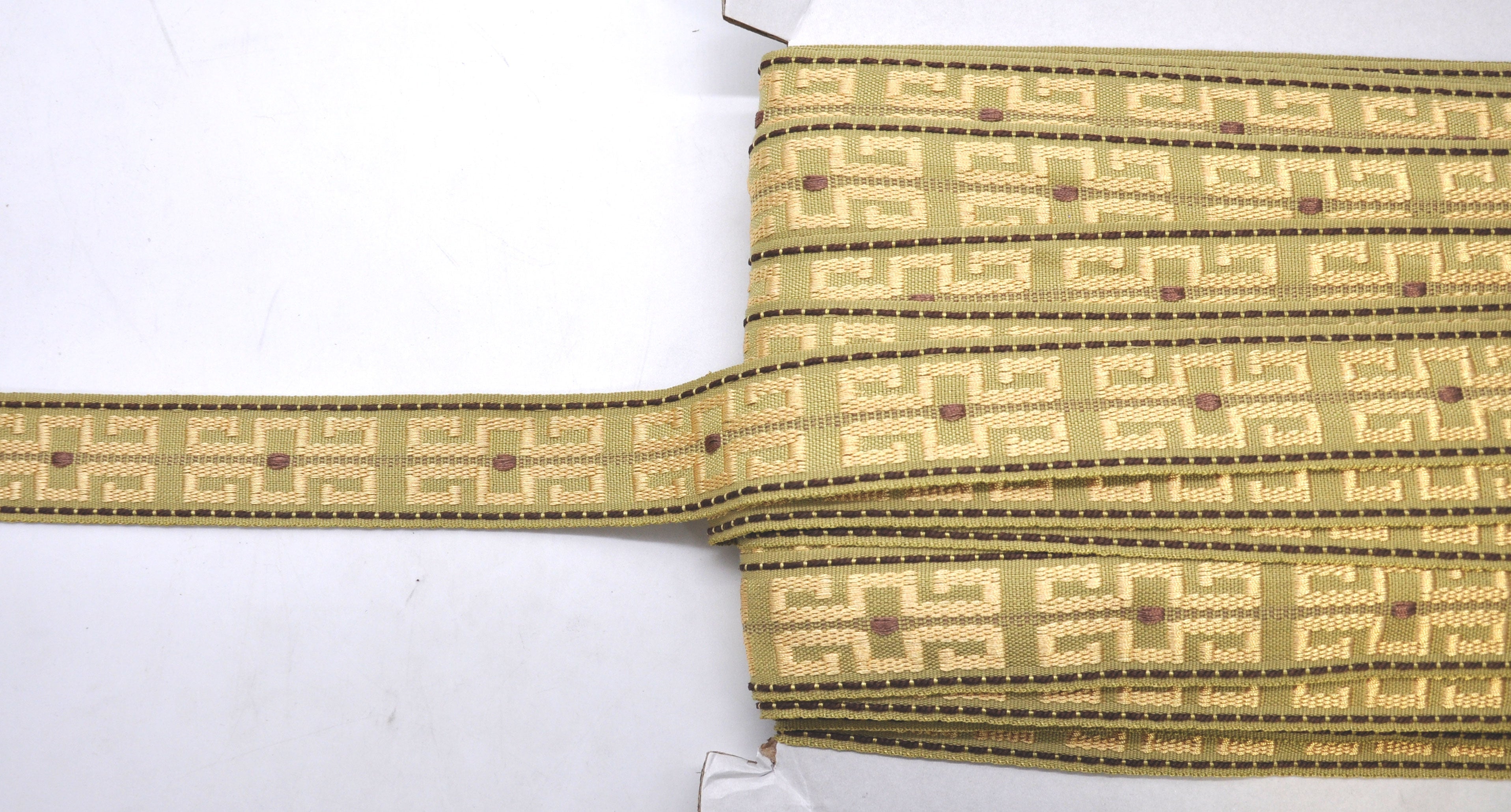 Godiva Collection - 1 1/2" width KEY PATTERN BRAID (25 Yard Roll) - BR-7096-63/61 Moss Green and Mocha