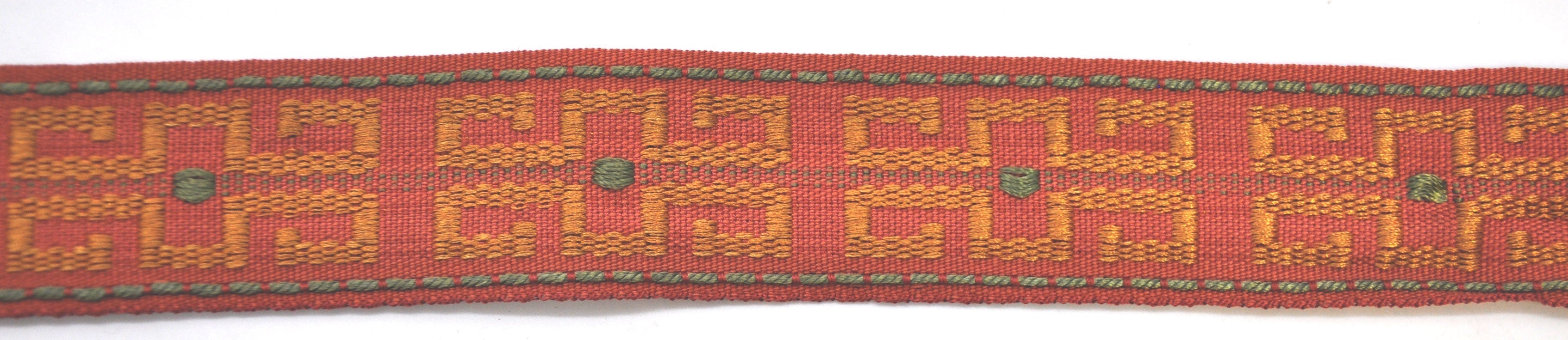 Godiva Collection - 1 1/2" width KEY PATTERN BRAID (25 Yard Roll) - BR-7096-88/61 Dark Brick and Mocha