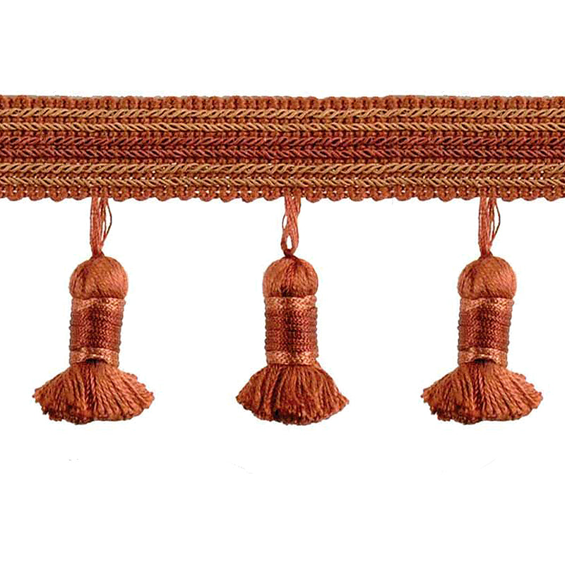 Godiva Collection - 2 1/2" length SMALL TASSEL FRINGE (25 Yard Roll) - BF-4099-18/16 Sable and Rust