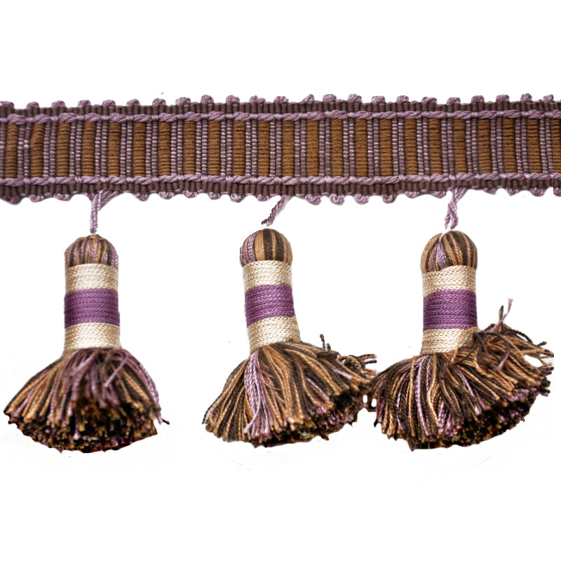 Godiva Collection - 2 1/2" length SMALL TASSEL FRINGE (25 Yard Roll) - BF-4099-21/38 Lilac and Toffee