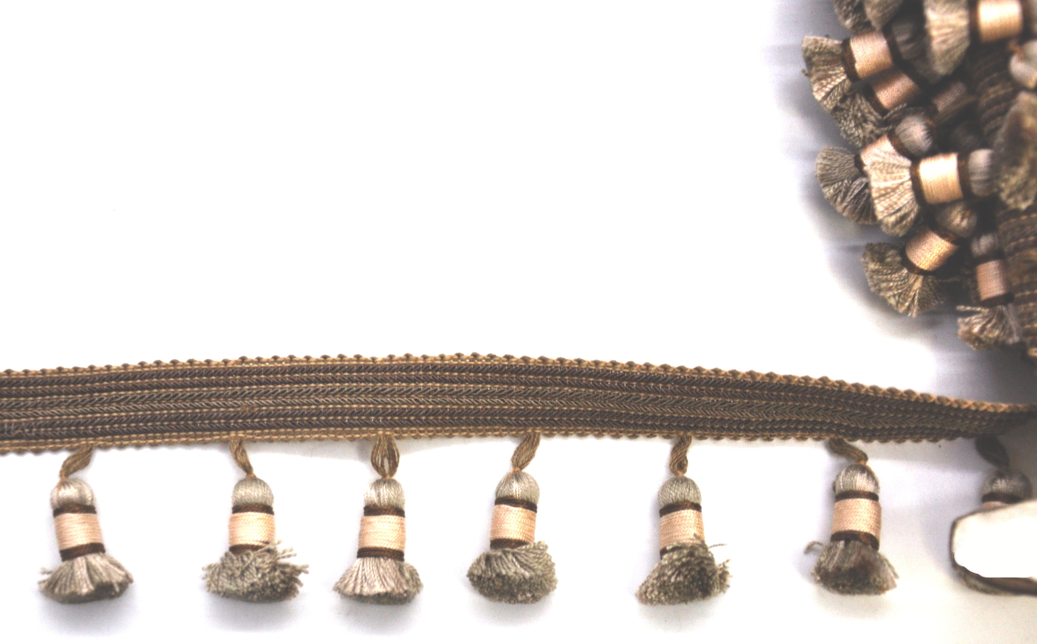 Godiva Collection - 2 1/2" length SMALL TASSEL FRINGE (25 Yard Roll) - BF-4099-82/28 Taupe and Beige