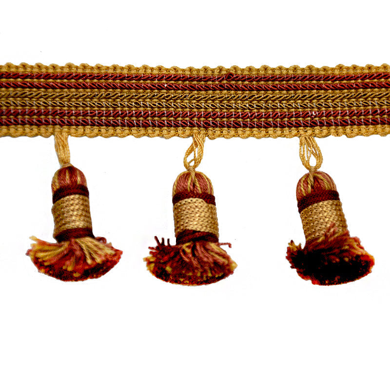 Godiva Collection - 2 1/2" length SMALL TASSEL FRINGE (25 Yard Roll) - BF-4099-88/61 Dark Brick and Mocha