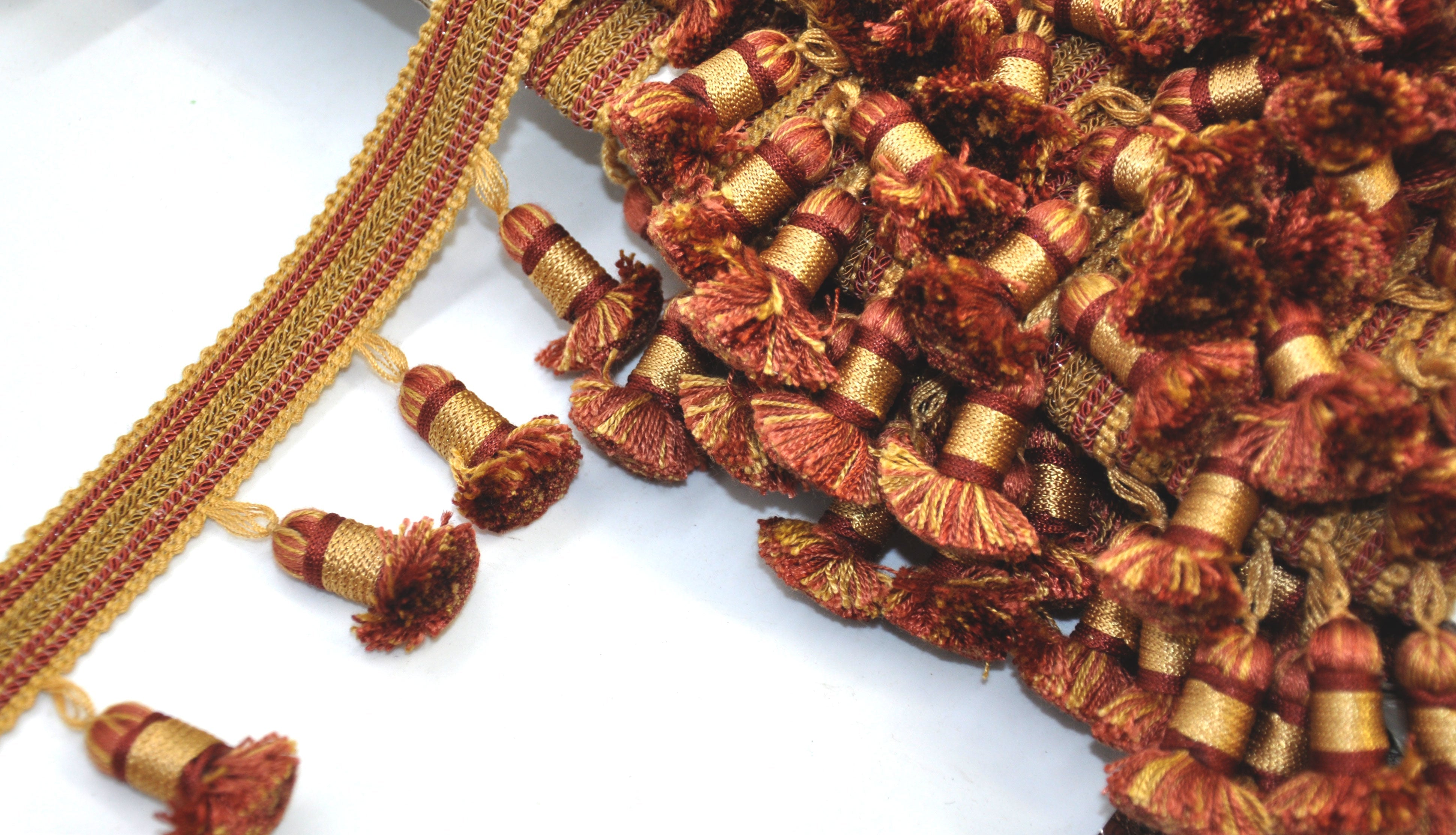 Godiva Collection - 2 1/2" length SMALL TASSEL FRINGE (25 Yard Roll) - BF-4099-88/61 Dark Brick and Mocha