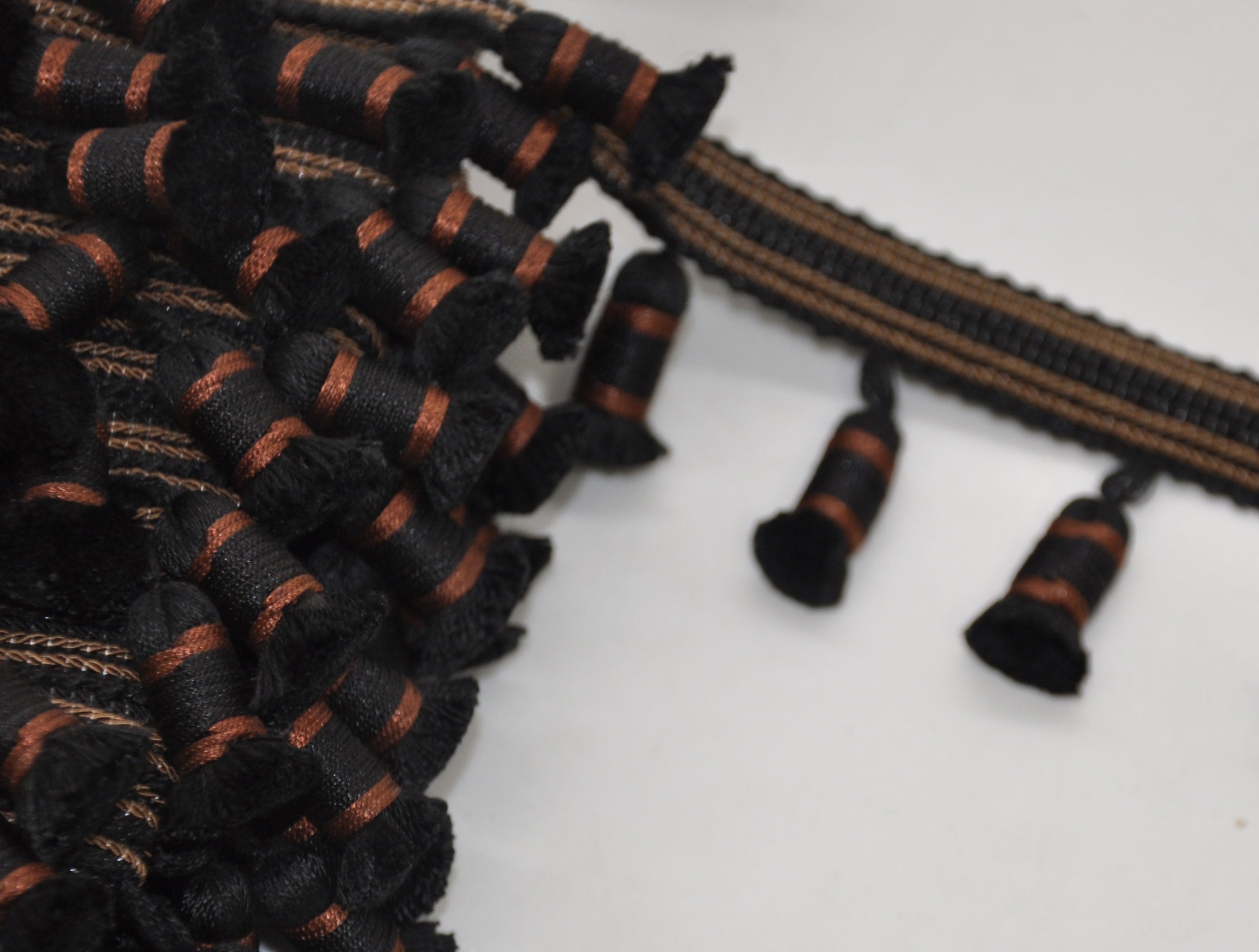 Godiva Collection - 2 1/2" length SMALL TASSEL FRINGE (25 Yard Roll) Chocolate and Brown