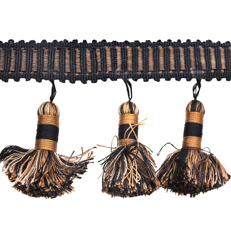 Godiva Collection - 4" length LARGE TASSEL FRINGE (25 Yard Roll) - BF-4098-02/06 Chocolate and Brown