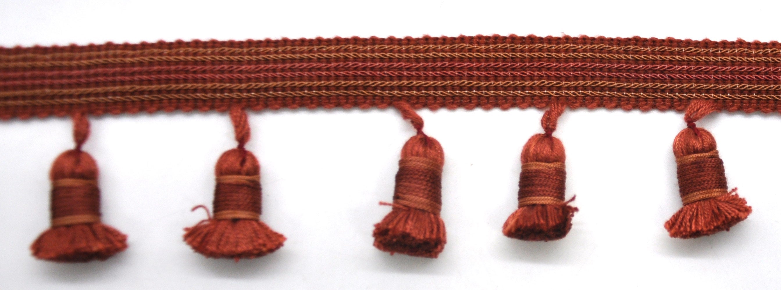 Godiva Collection - 4" length LARGE TASSEL FRINGE (25 Yard Roll) - BF-4098-18/16 Sable and Rust