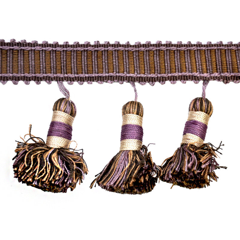 Godiva Collection - 4" length LARGE TASSEL FRINGE (25 Yard Roll) - BF-4098-21/38 Lilac and Toffee