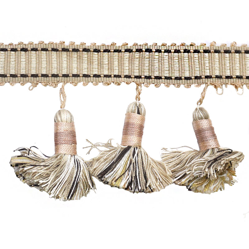 Godiva Collection - 4" length LARGE TASSEL FRINGE (25 Yard Roll) - BF-4098-28/66 Beige and Chocolate