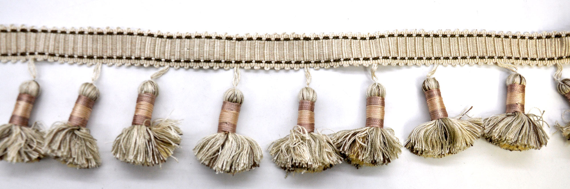 Godiva Collection - 4" length LARGE TASSEL FRINGE (25 Yard Roll) - BF-4098-82/28 Taupe and Beige