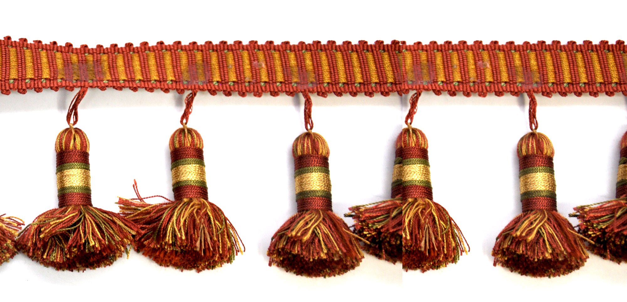 Godiva Collection - 4" length LARGE TASSEL FRINGE (25 Yard Roll) - BF-4098-88/61 Dark Brick and Mocha